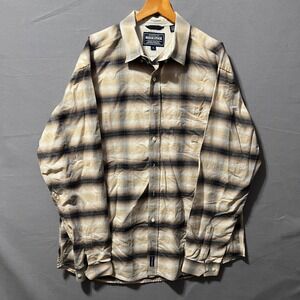 Rough Stock Panhandle Slim Mens XL Tan Plaid Long Sleeve Button Down Shirt ROD92
